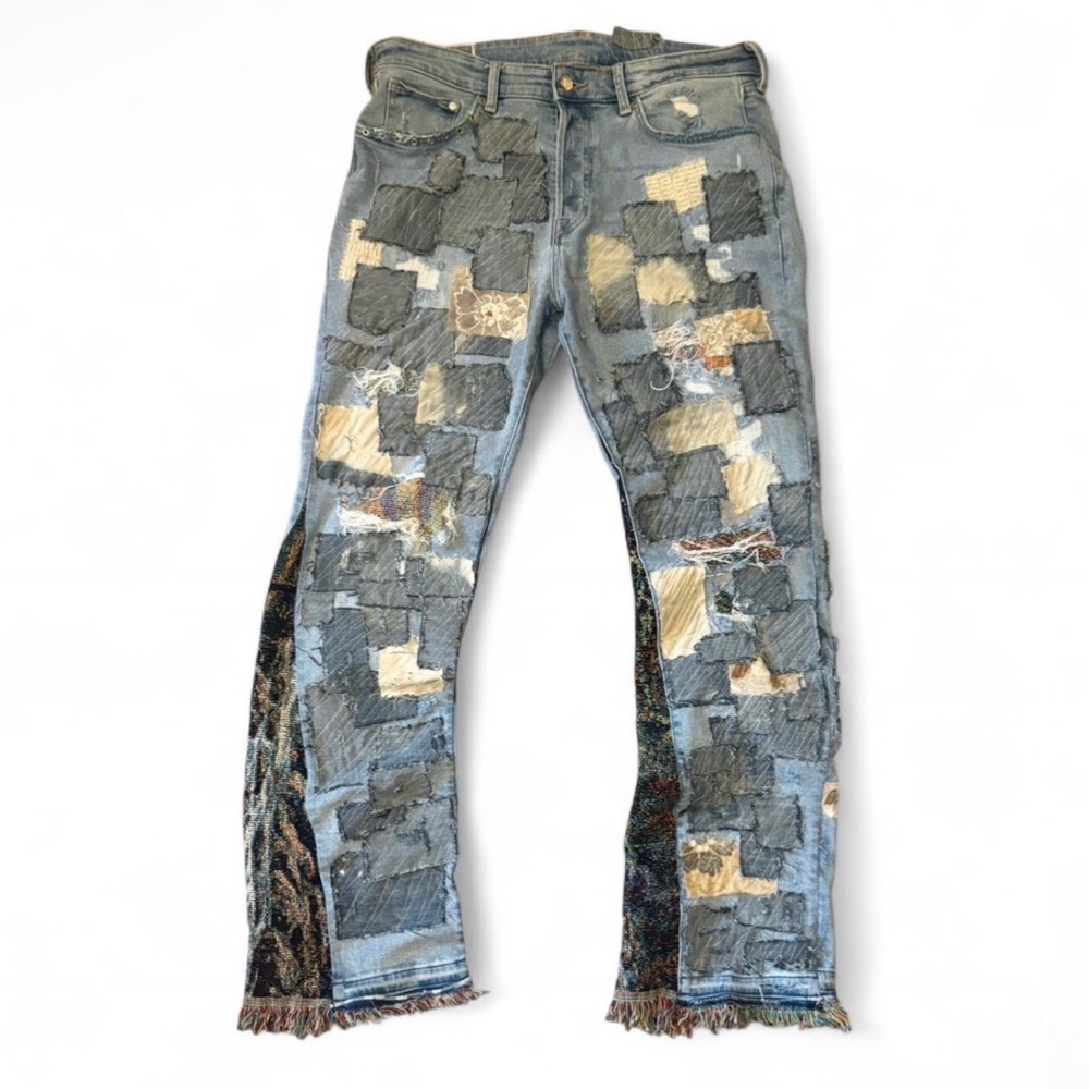 custom hand made Men's Patchwork flared jeans